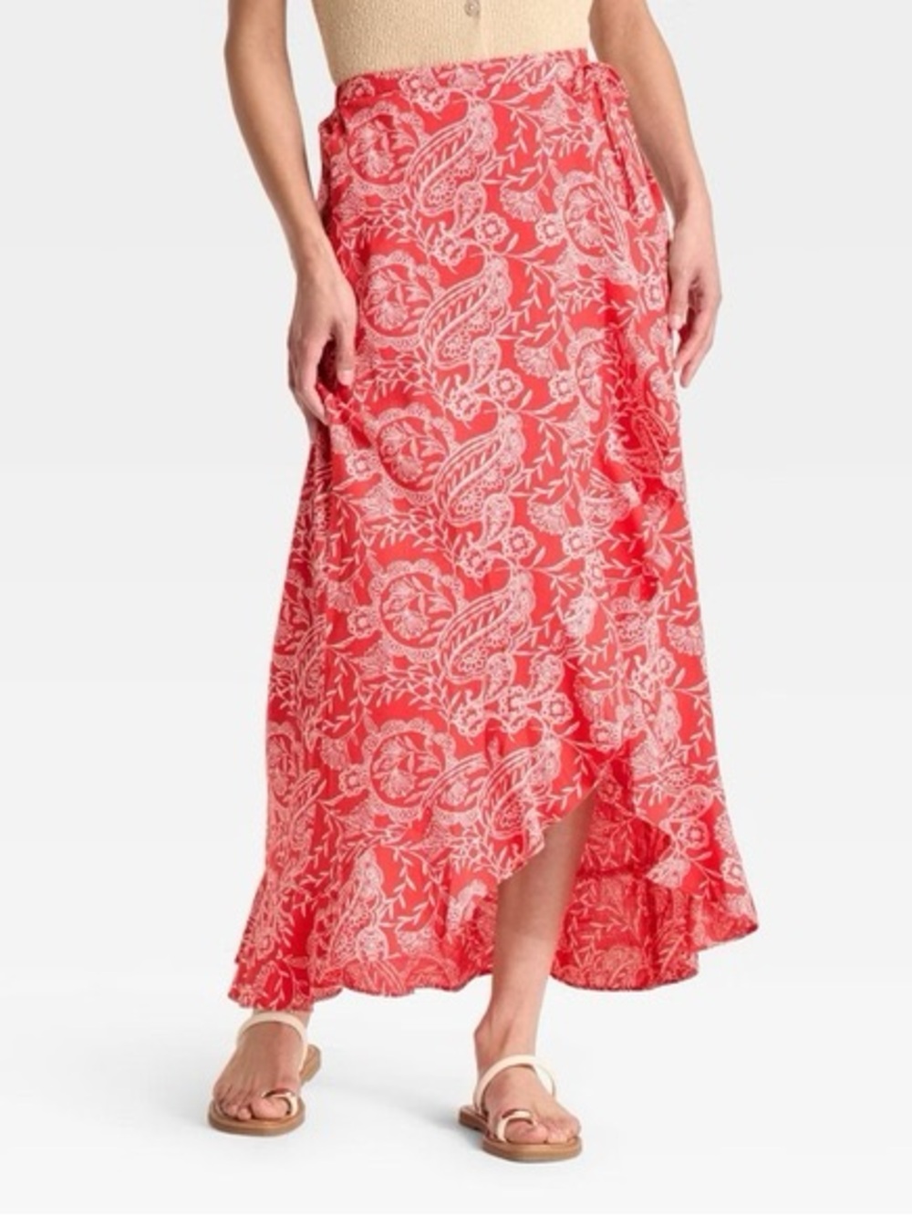 Universal Thread Ruffled Wrap Maxi Skirt Size XL Paisley Beachy Resort Bohemian